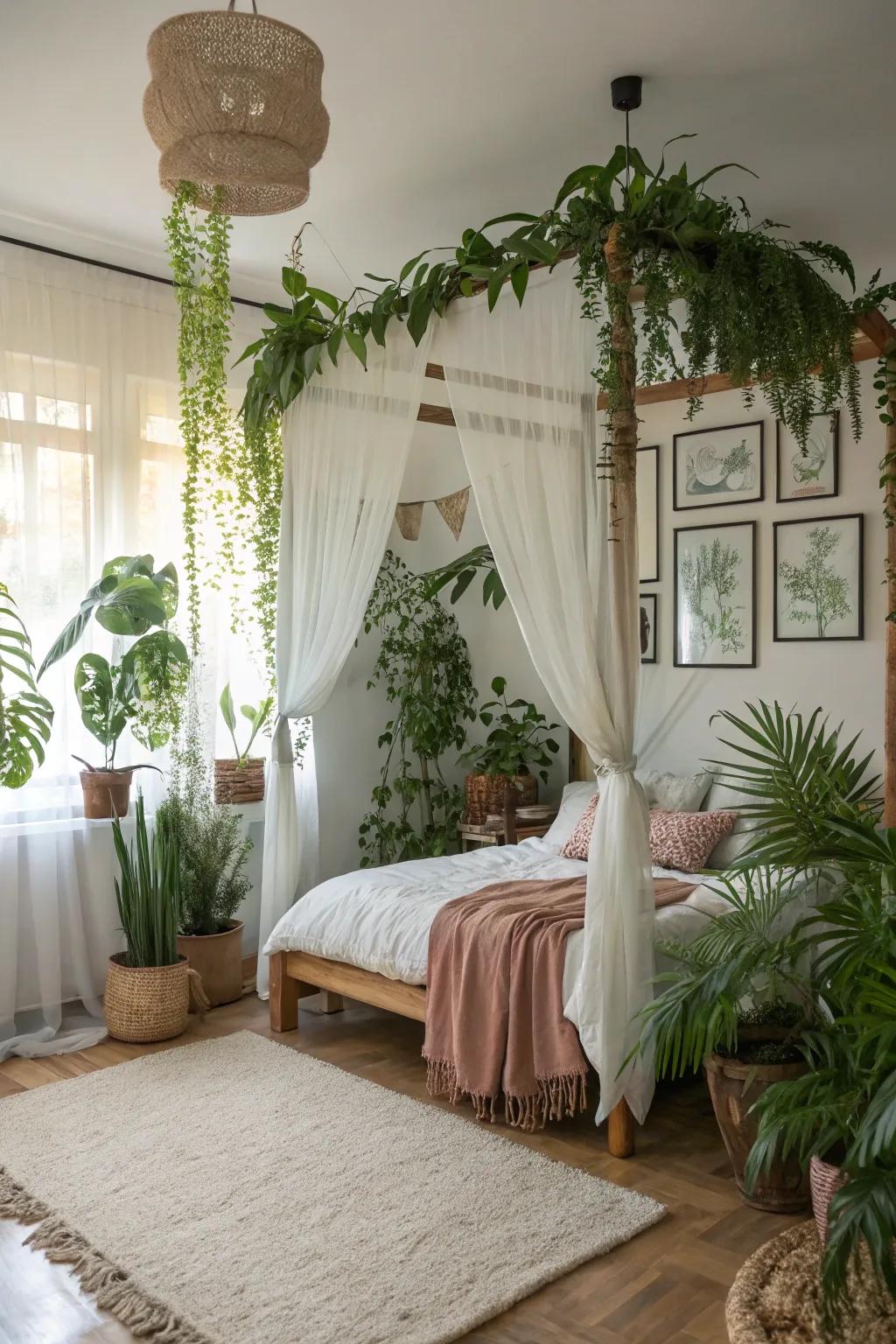 A botanical theme brings freshness and life to this bedroom.