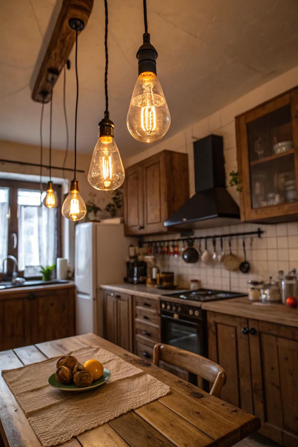 Decorative light bulbs can add a warm vintage touch.