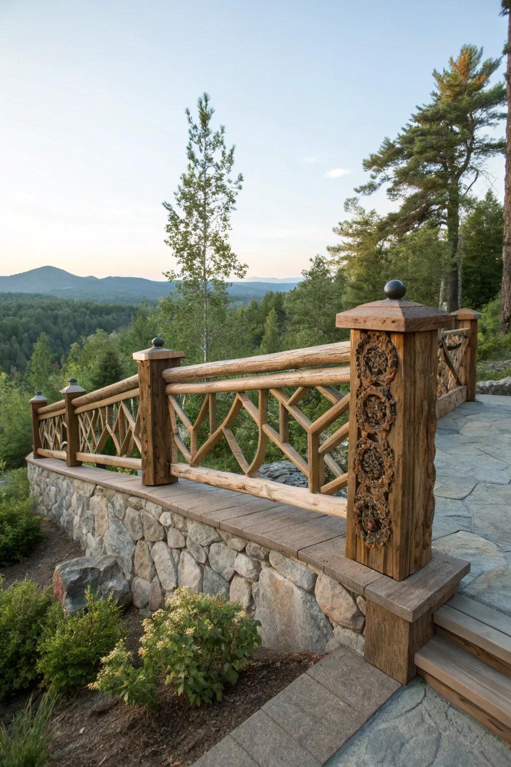 Locally sourced materials enhance regional character in Craftsman railings.