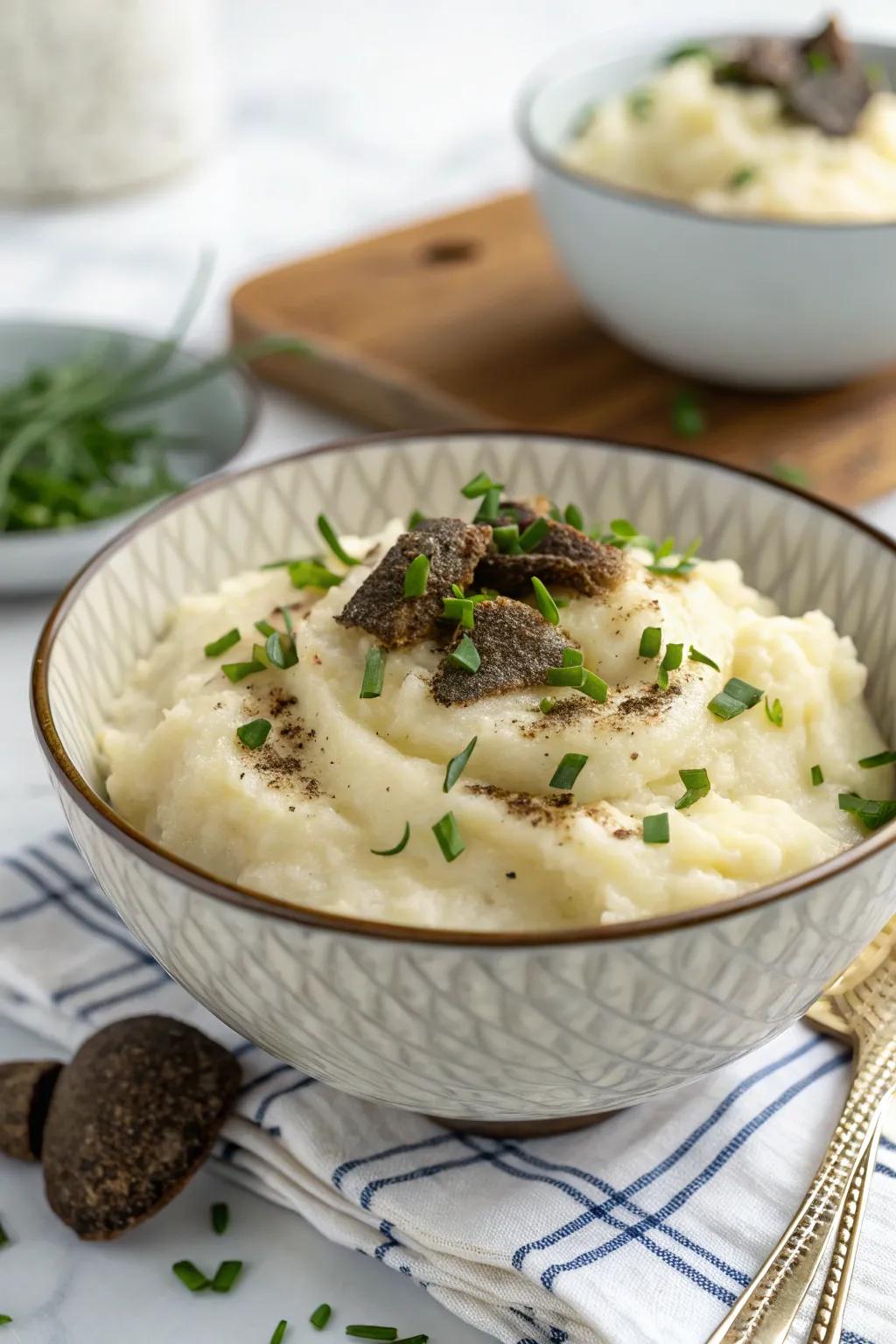 Truffle mashed potatoes, a gourmet side dish for your December dinners.