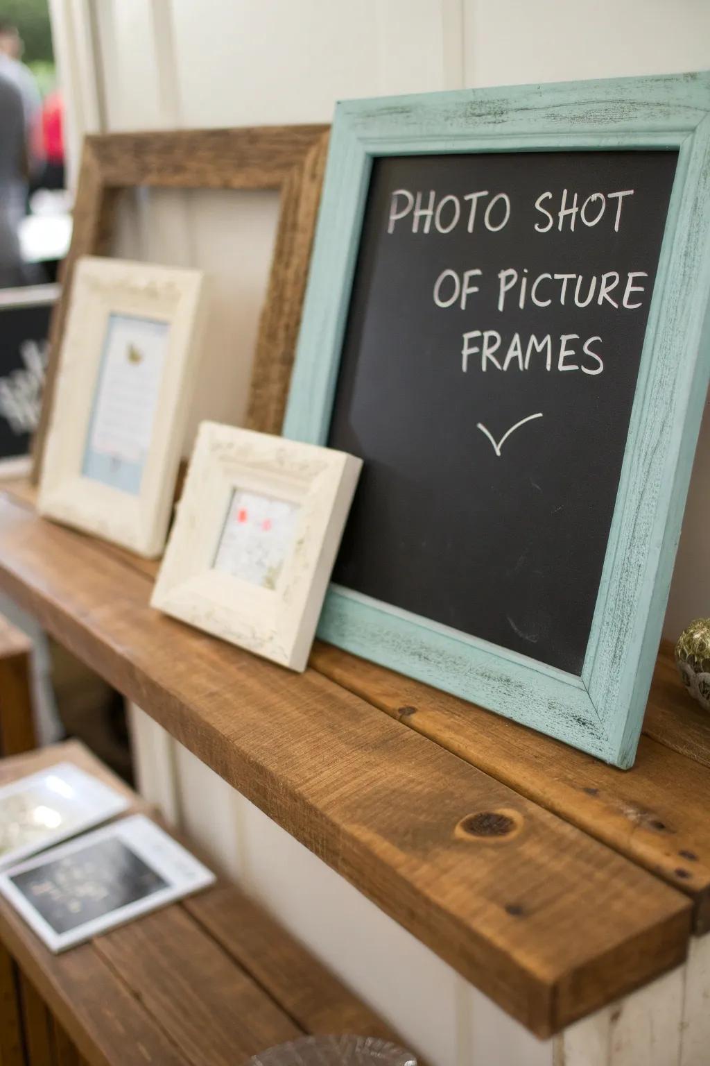 Chalkboard inserts in frames offer functional and creative decor.