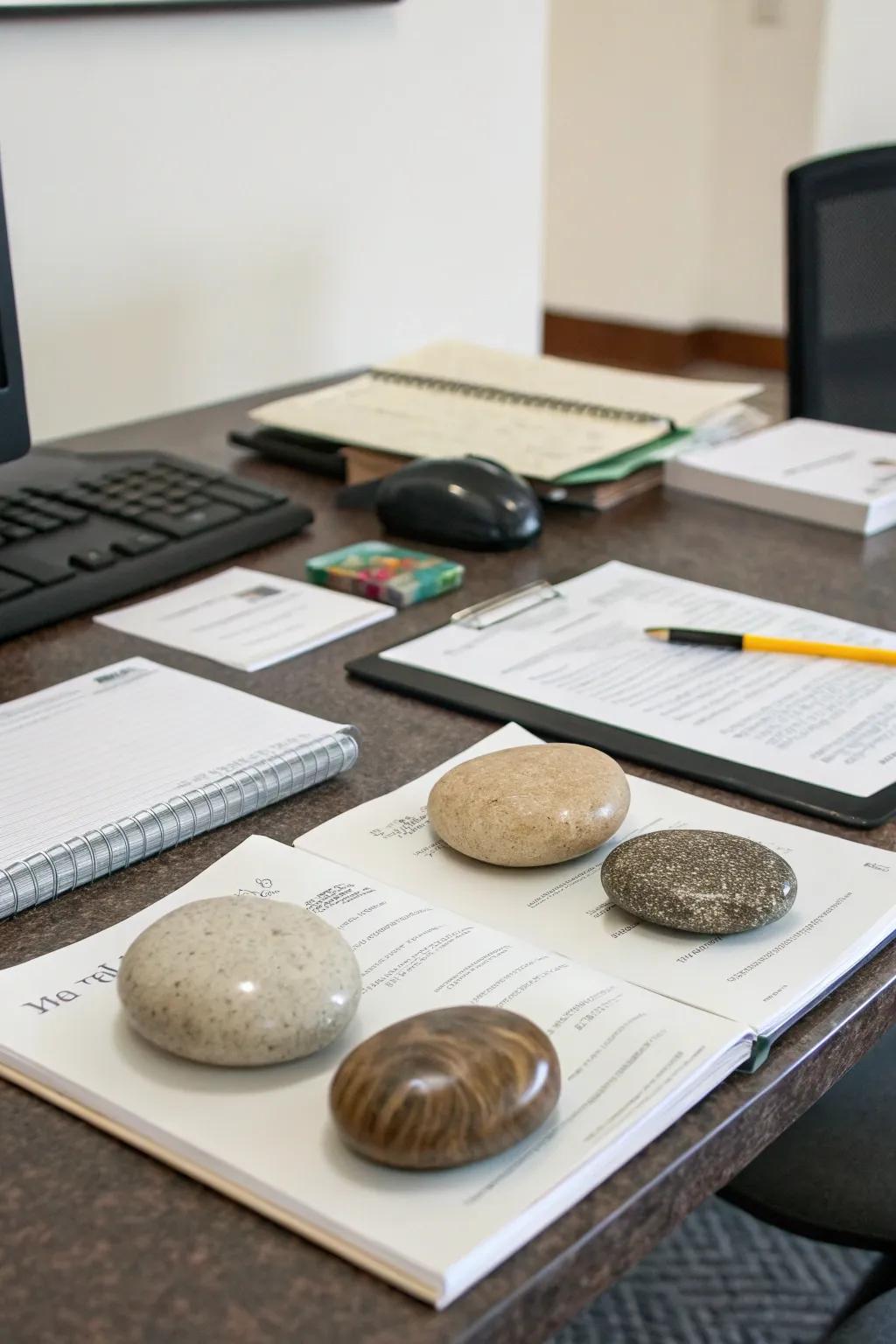 Add natural elegance to your desk with stone paperweights.