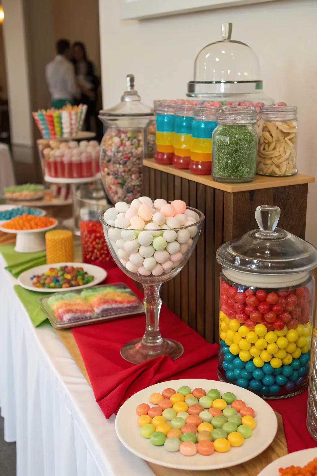 Specialty candies making the buffet stand out.