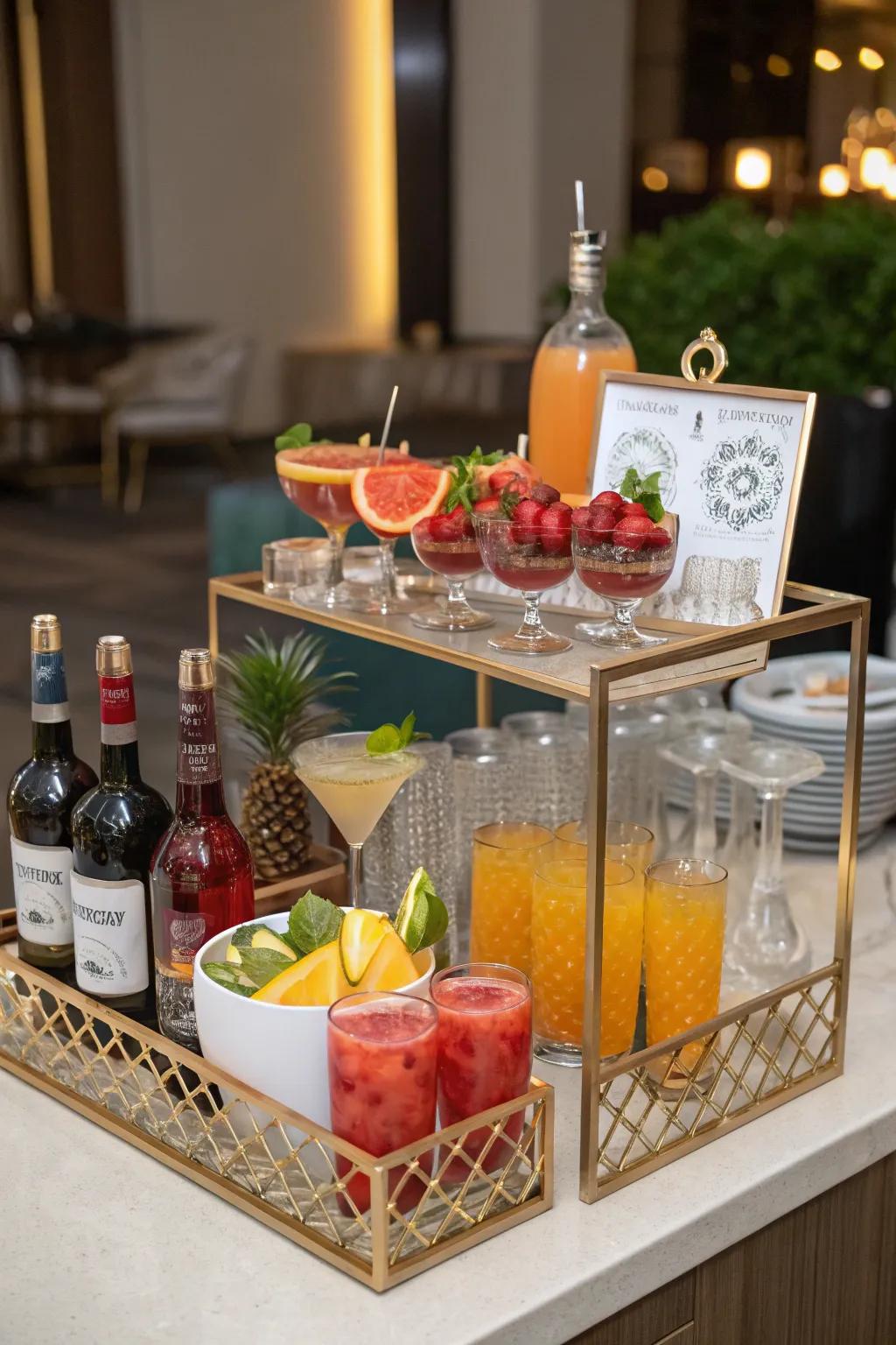 Festive drink display with a mini bar setup