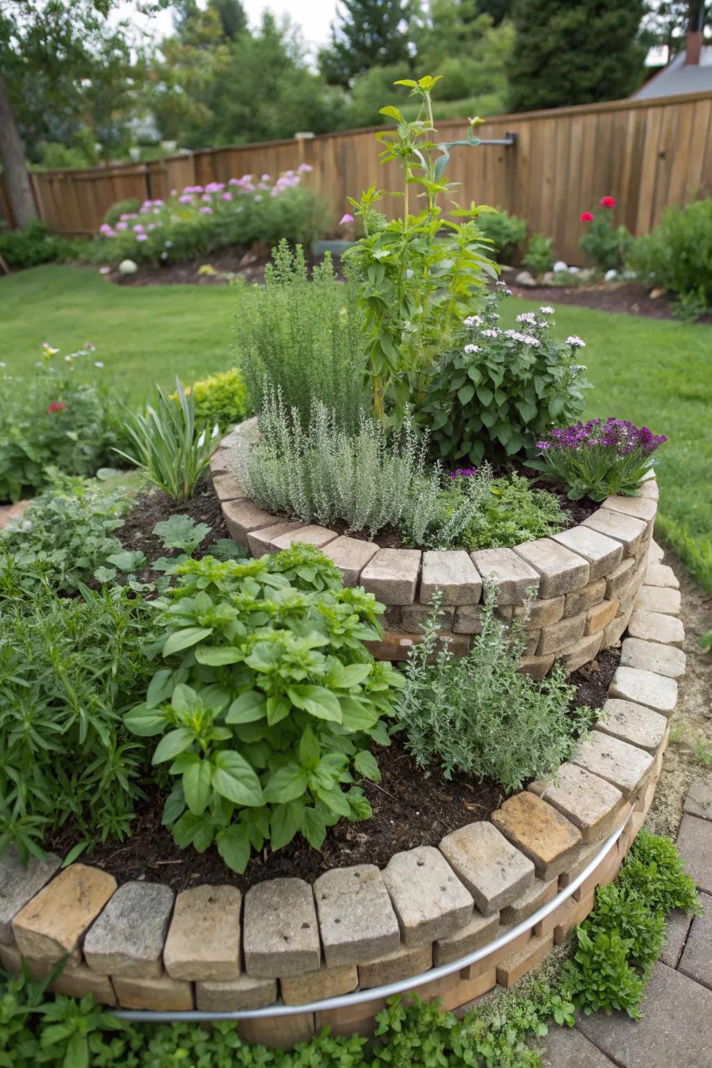 An herb spiral combines function with aesthetic appeal.