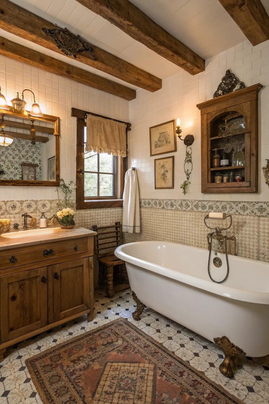 Antique accessories add character and a personal touch to the bathroom.