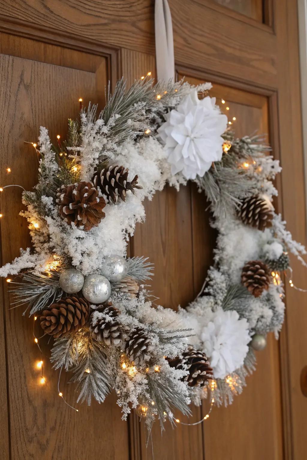 A winter wonderland wreath capturing the enchanting beauty of the season.