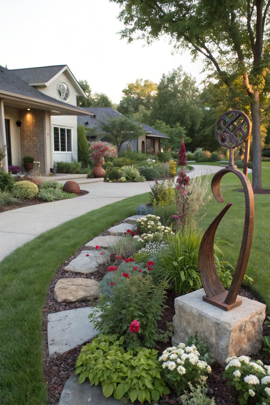 Sculptural elements add unique touches to the garden