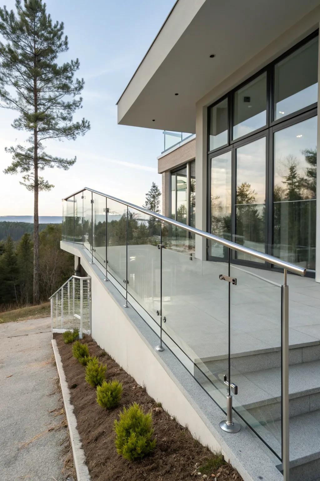 Clear acrylic railings offer a futuristic and minimalist appeal.