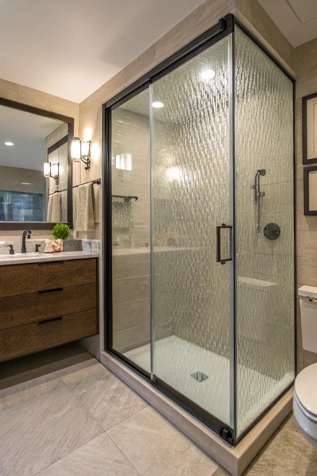 Fluted glass adds elegance and privacy.