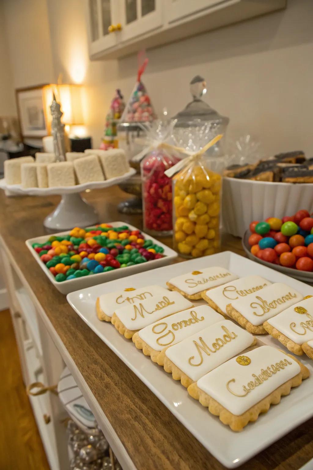 Diploma-shaped sugar cookies are a sweet addition to your candy table.