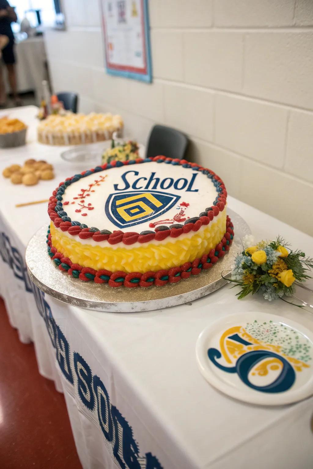 A custom cake serves as a delicious centerpiece.