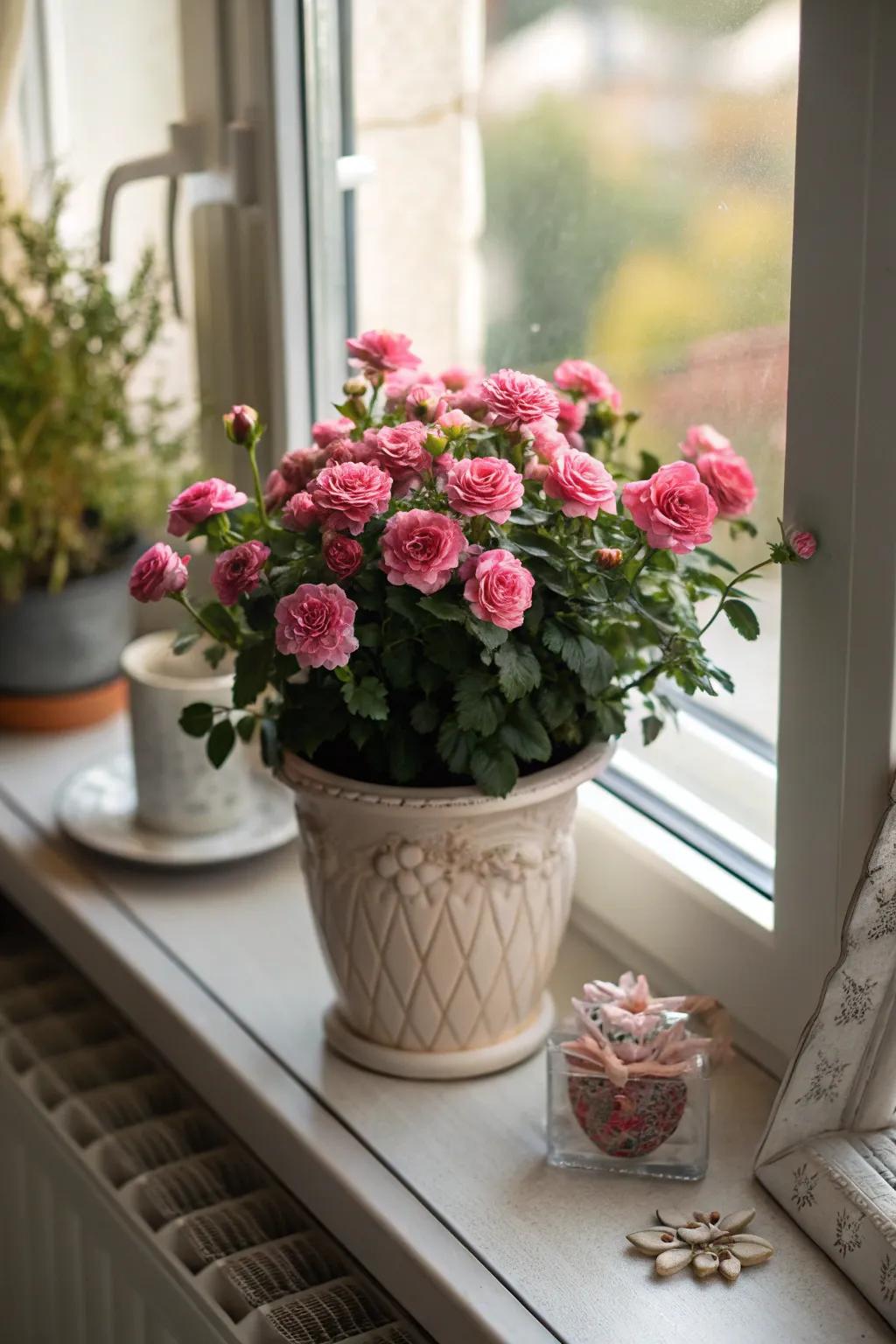 Miniature roses adding color and fragrance to the home.