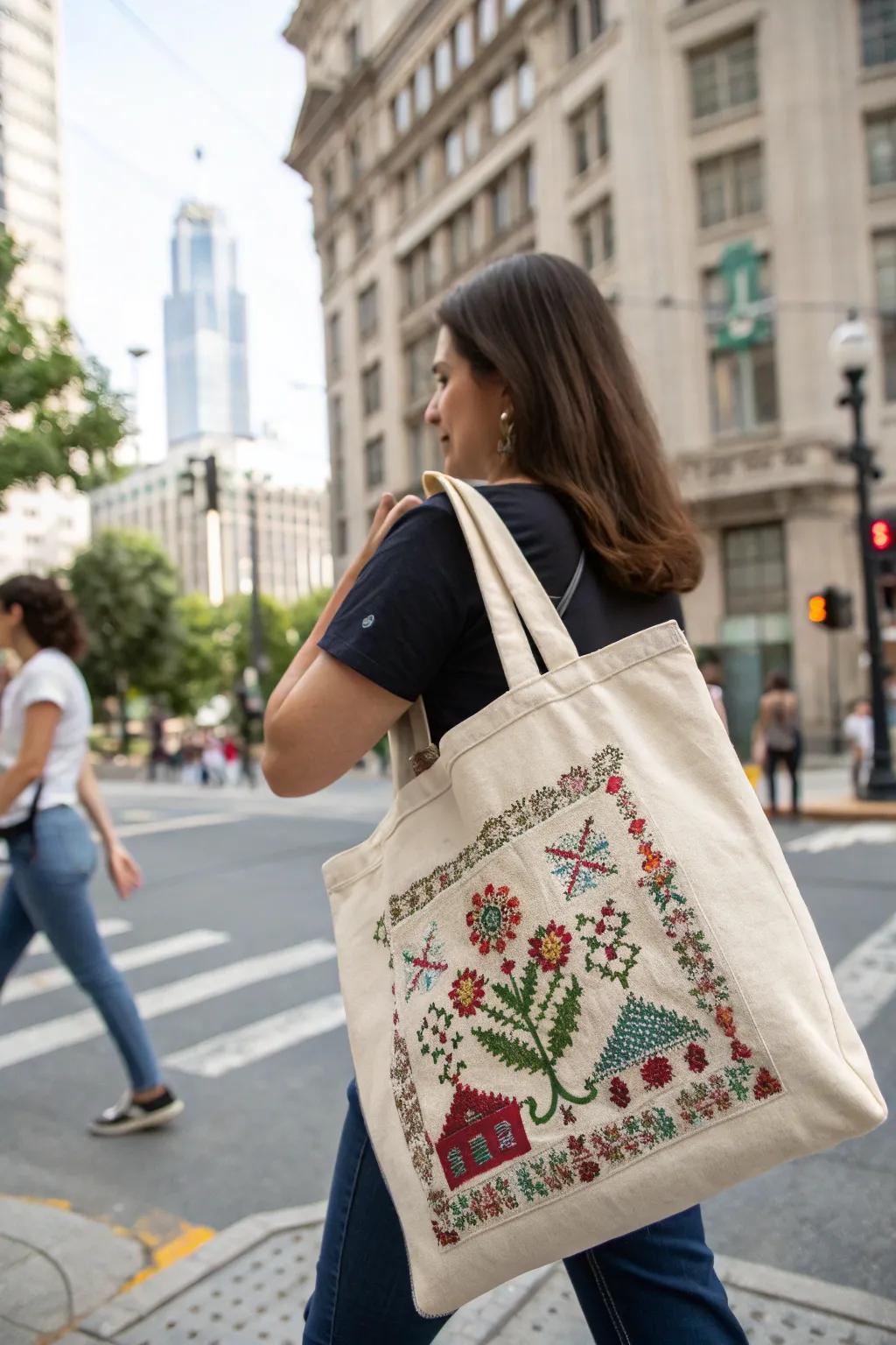 Cross stitch tote bags are both practical and fashionable