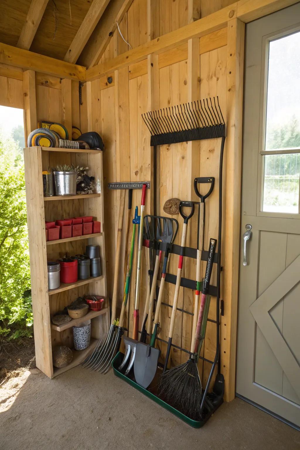 A freestanding rack offers flexible and portable tool storage.