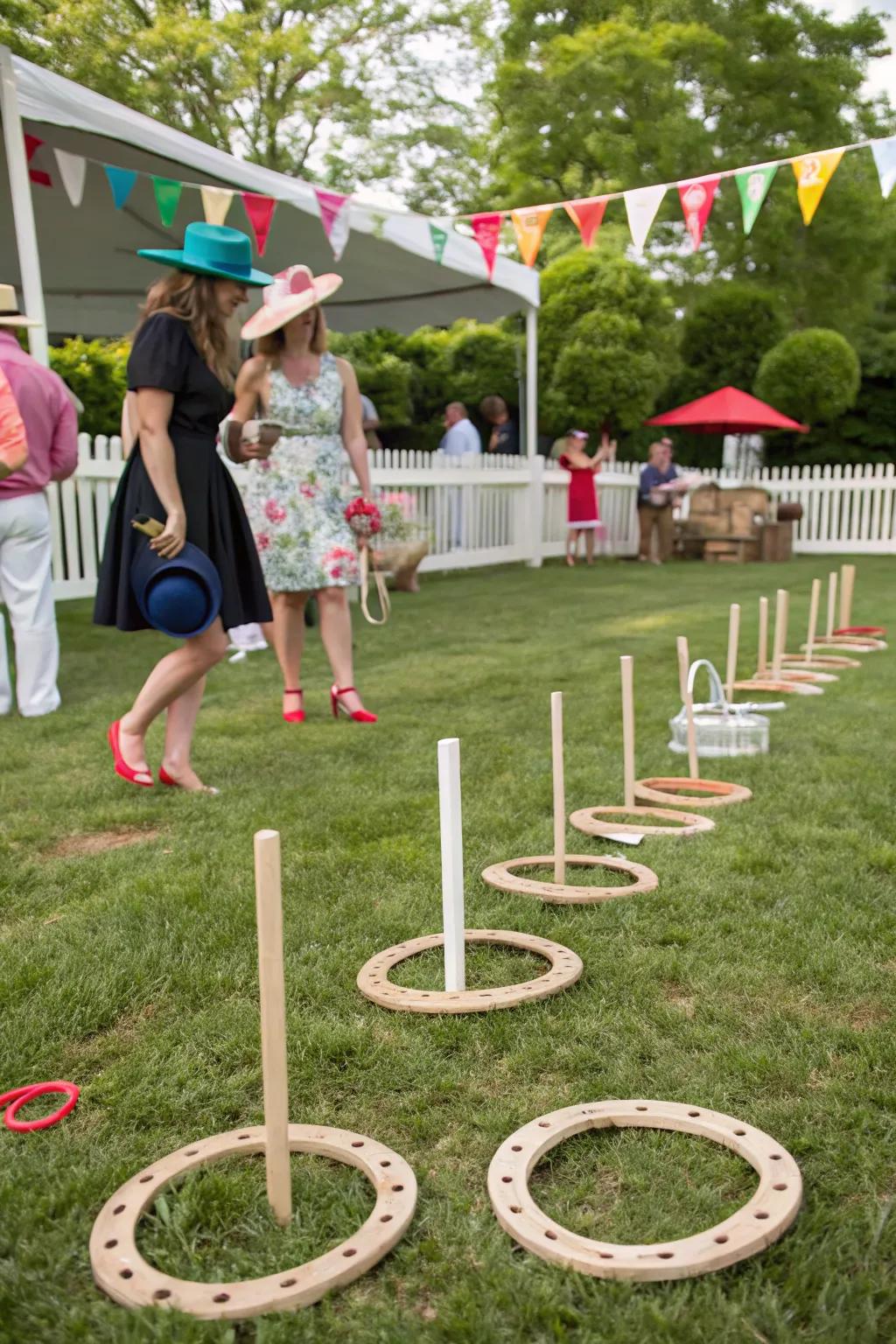 A fun horseshoe ring toss game adds a playful touch to the Derby festivities.