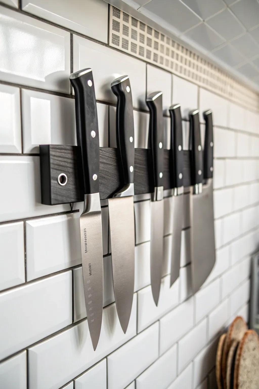 Organize your kitchen tools with a sleek magnetic knife strip.