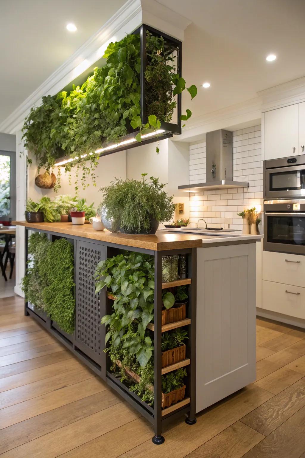 Vertical gardens introduce a refreshing natural element to your kitchen.