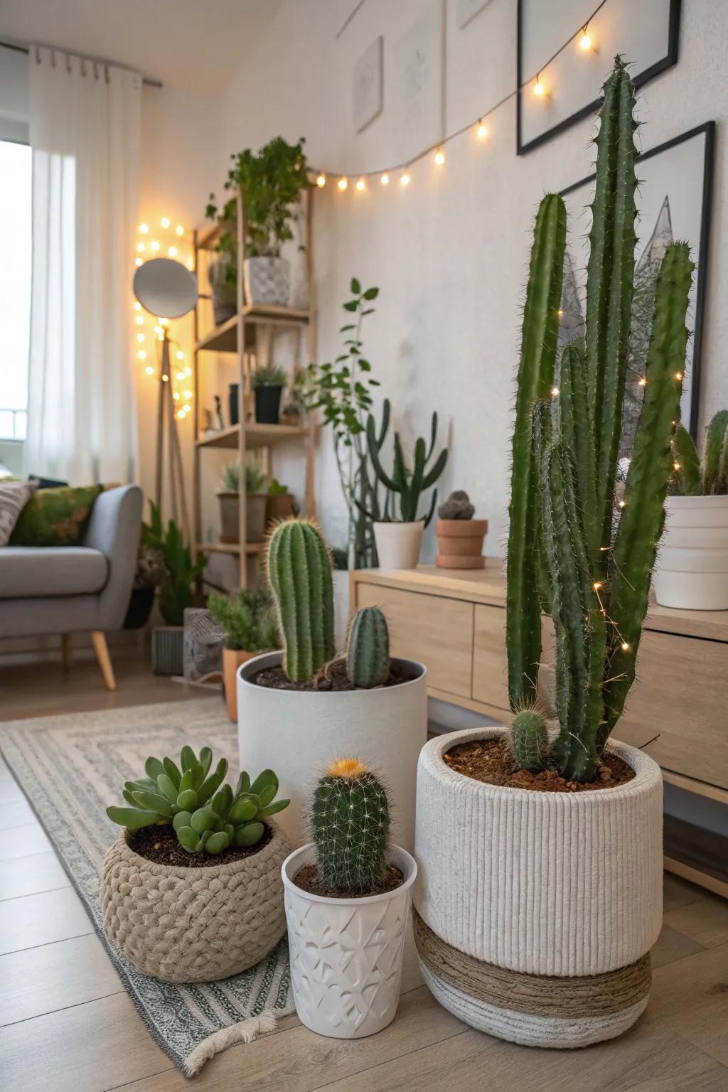 Cactus decor brings desert charm indoors.