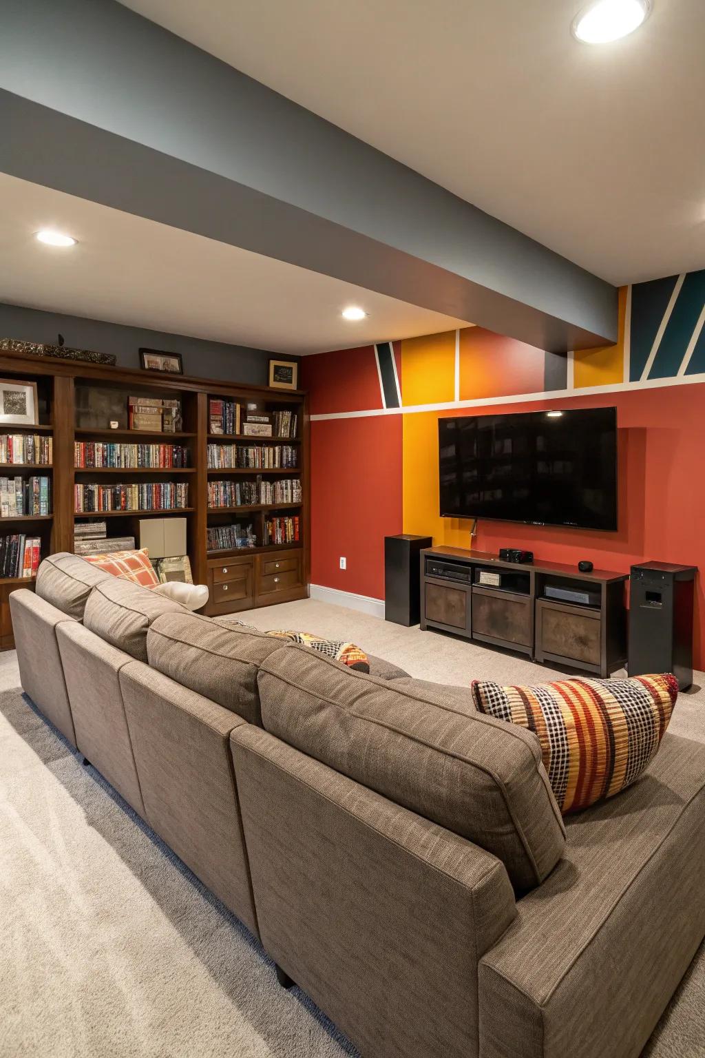 An accent wall makes a striking statement in the man cave.
