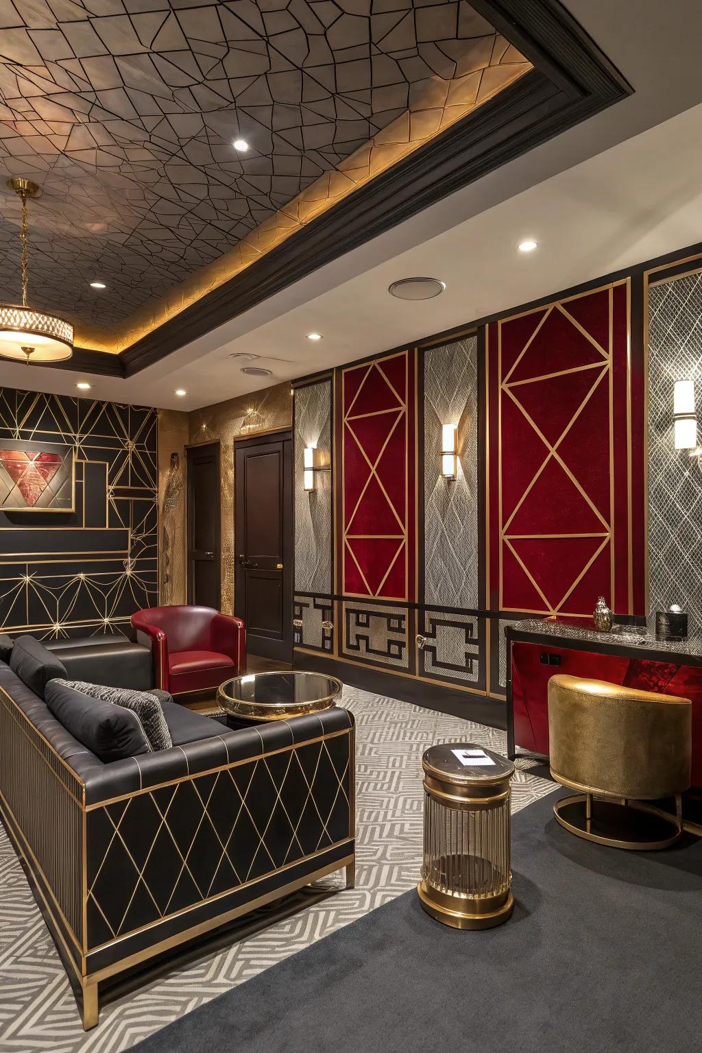 Indulge in the allure of an Art Deco man cave.