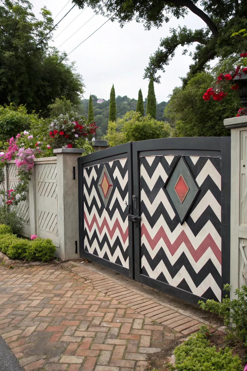 Playful patterns add a touch of fun to sleek modern gates.