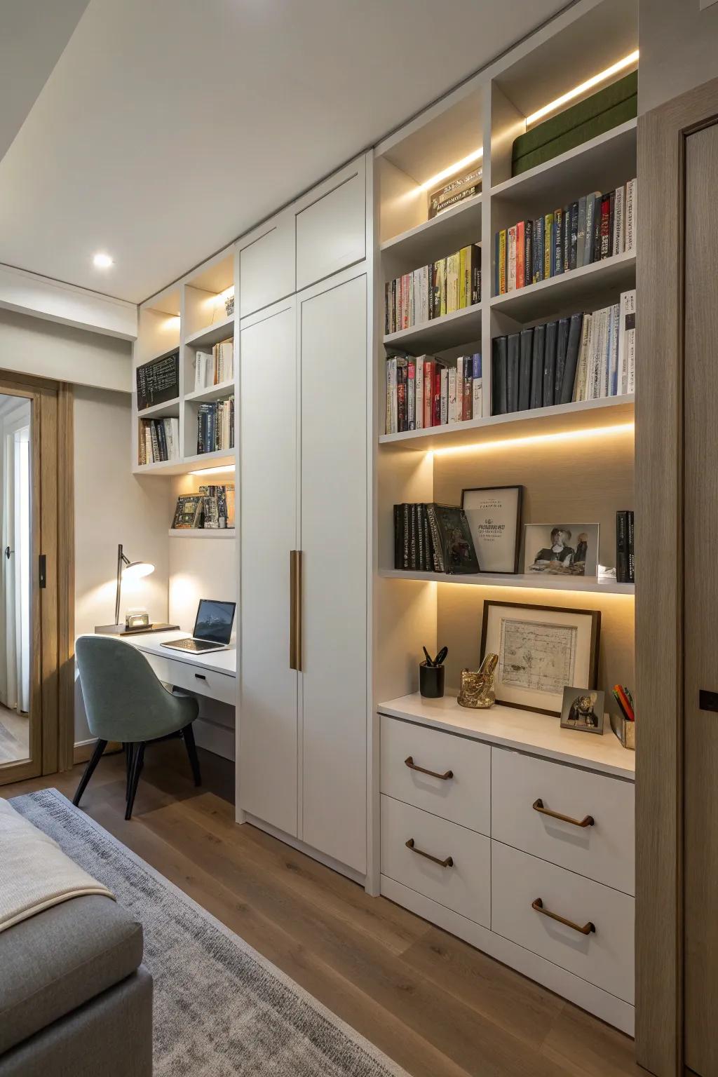 An organized study room with smart storage solutions.