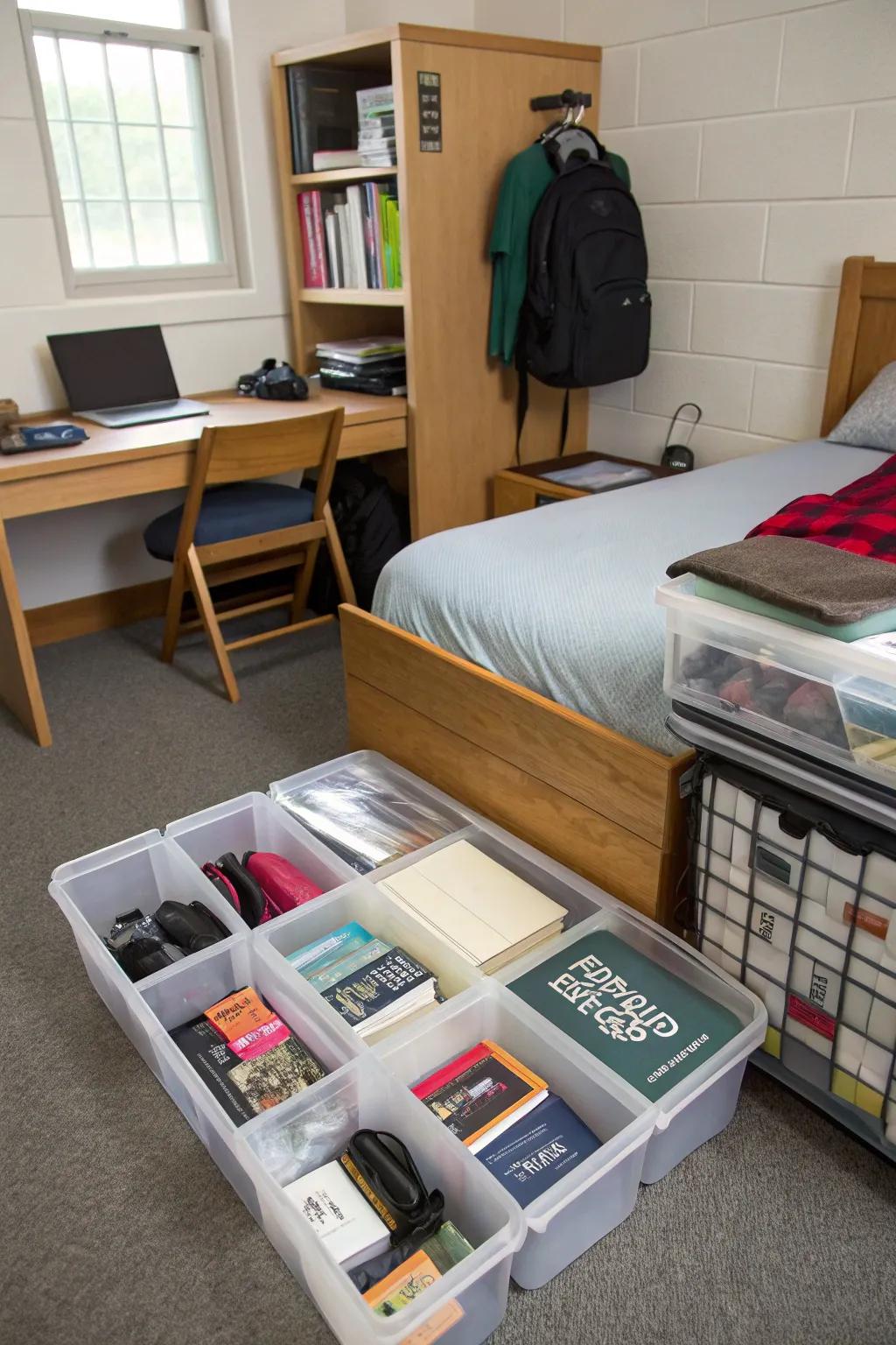 Under-bed storage is the secret weapon for maximizing space.