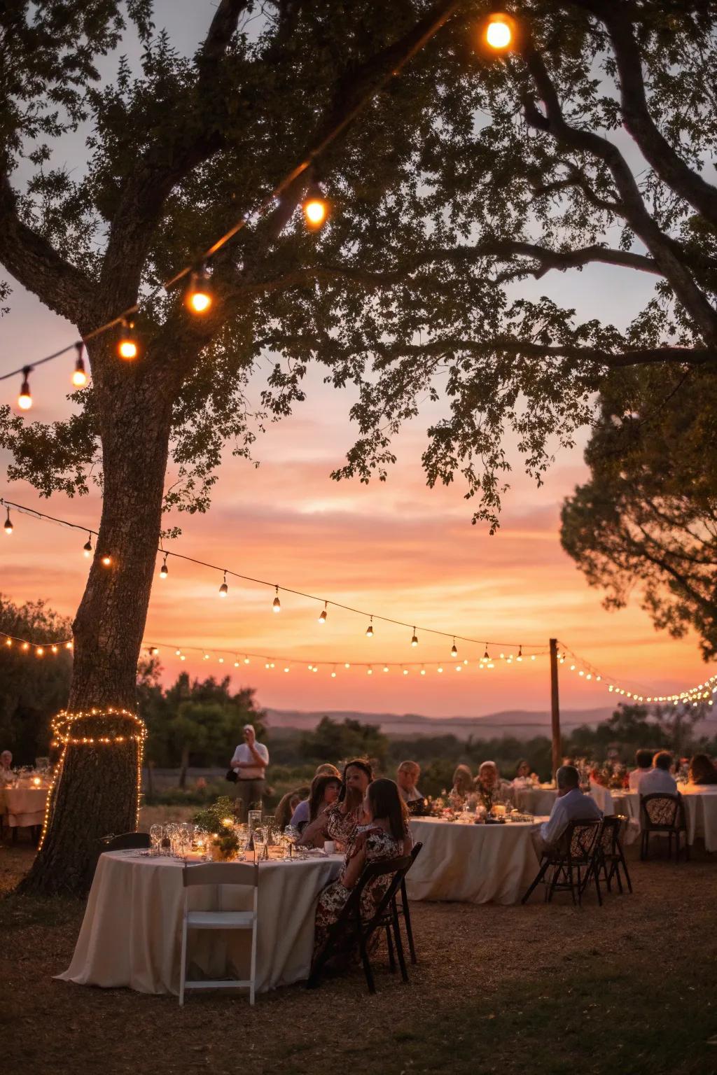 String lights add a magical glow to an evening celebration.