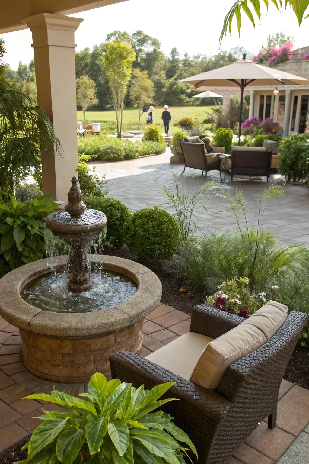 Water features add tranquility and charm to patios.