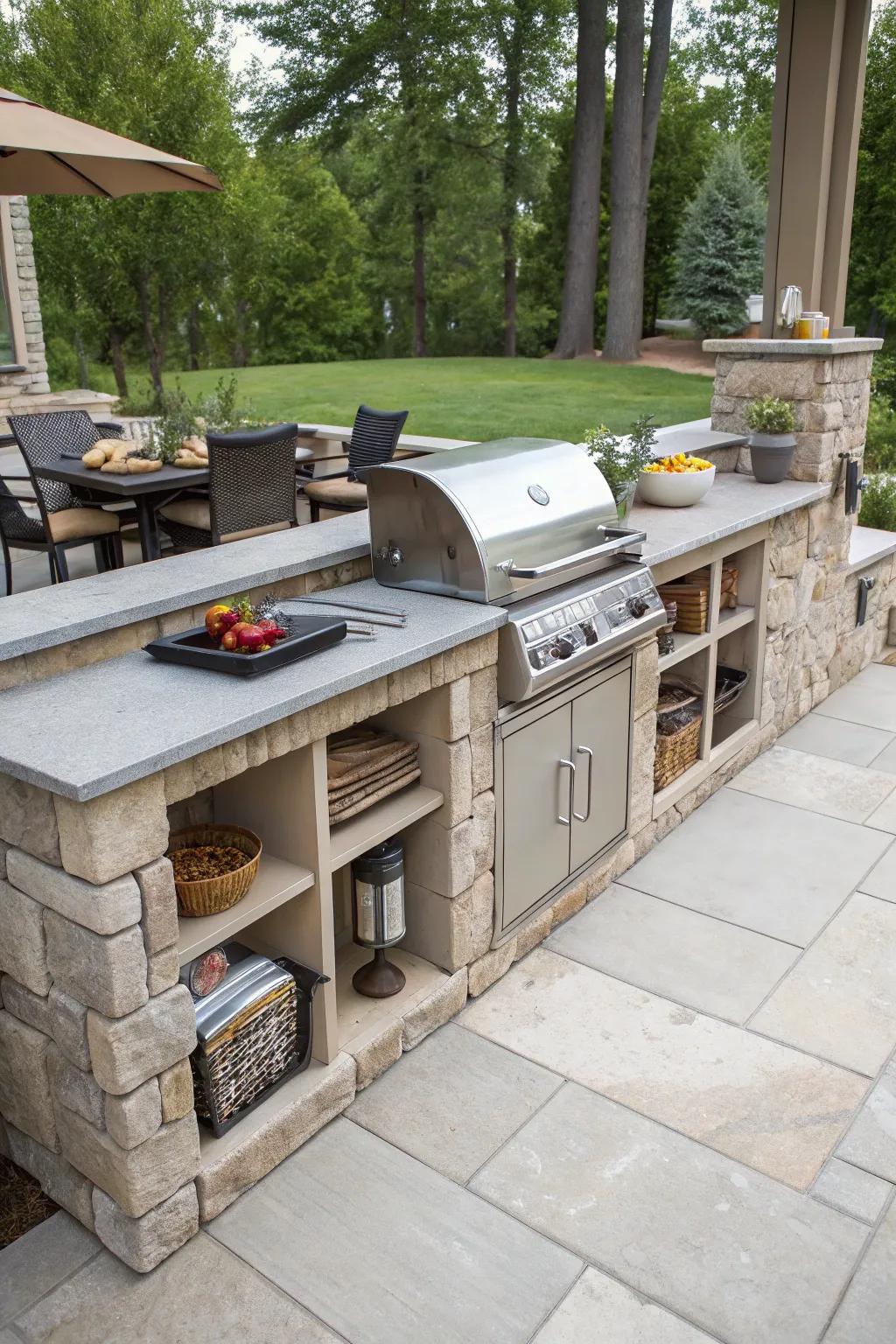 Built-in storage keeps your BBQ essentials neat and accessible.