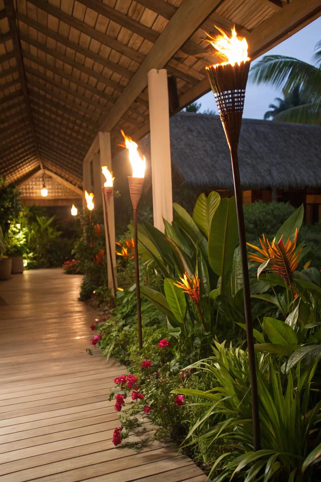 Torches add a tropical vibe and natural light source to your patio.