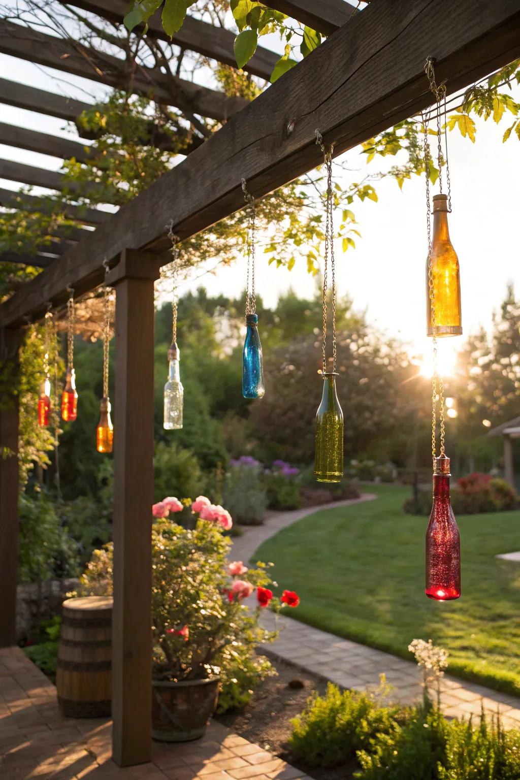 Recycled glass bottles add a touch of sustainability and beauty.