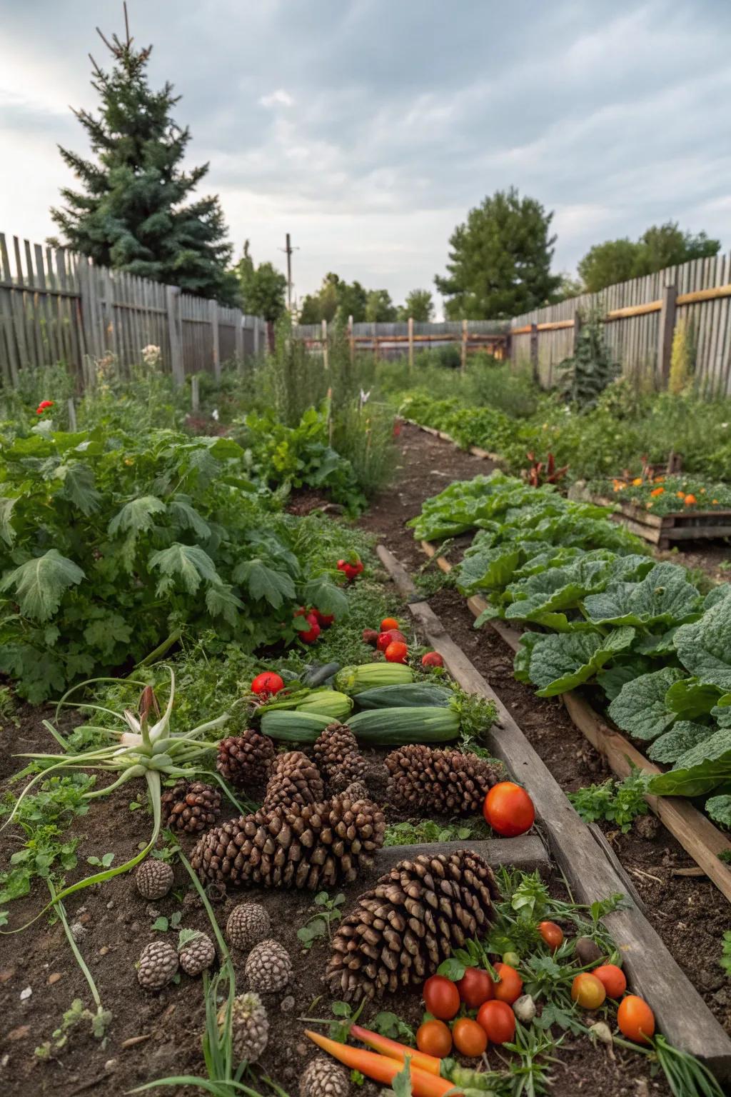 Pinecones help keep garden pests at bay naturally.