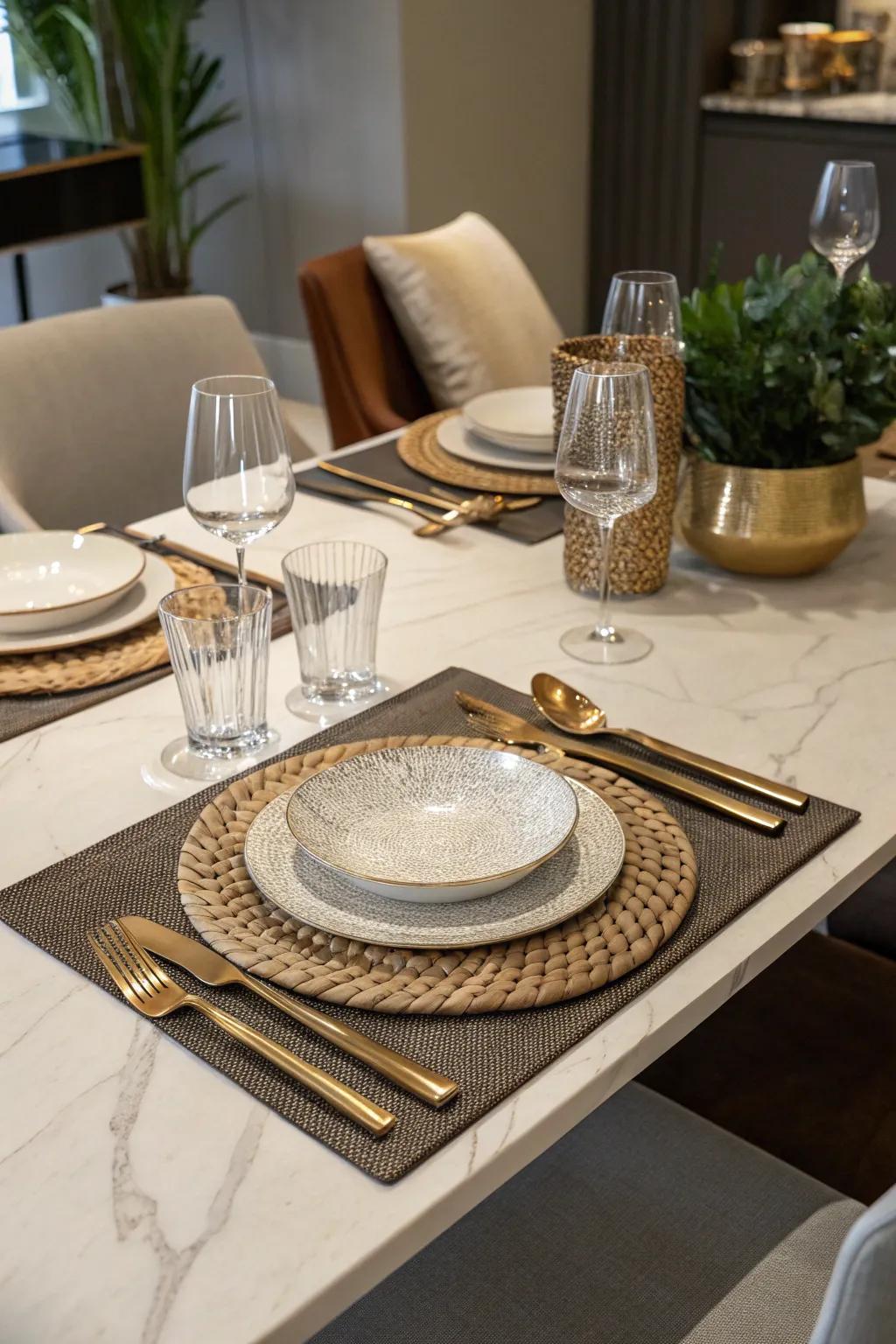 Eco-luxe designs offer sustainable luxury for your table.