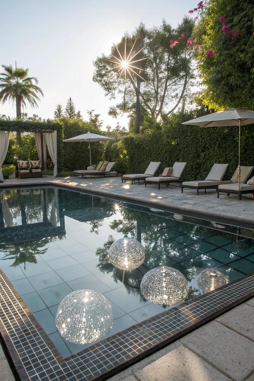 Use mirrored decor to amplify the beauty and brightness of your poolside.