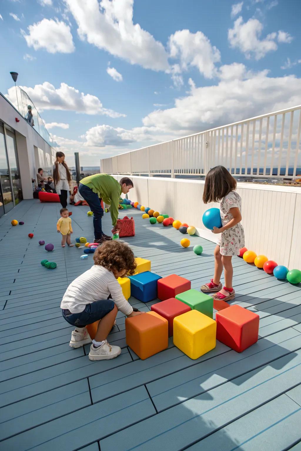 Create a fun and safe play area for children on your rooftop deck.