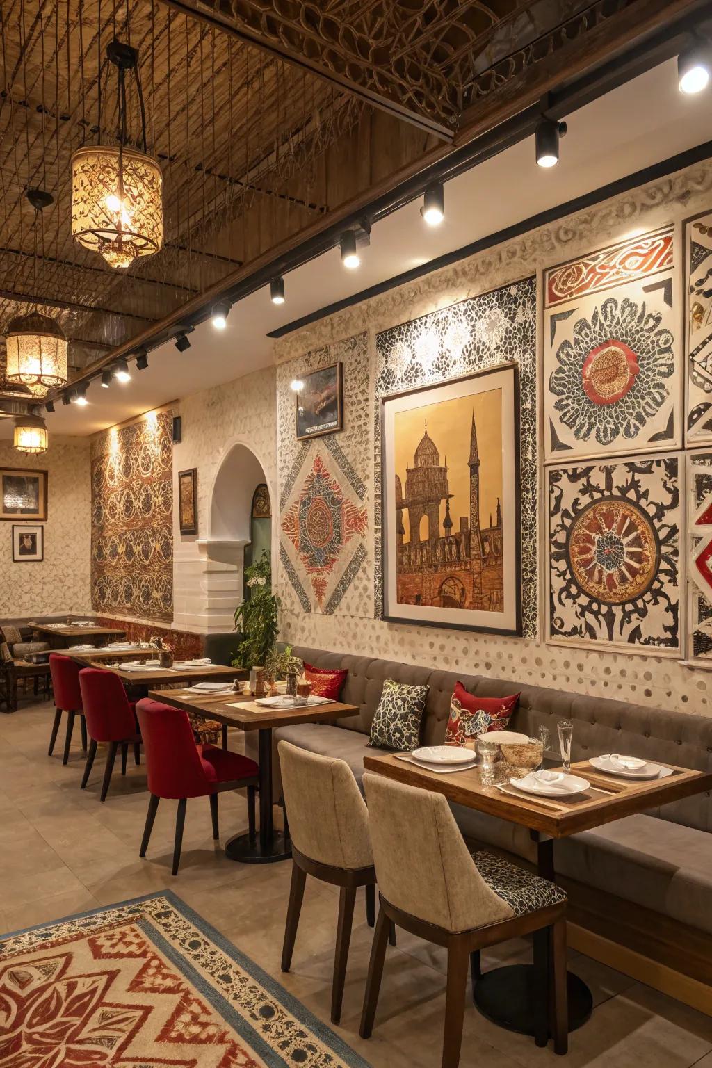 Cultural elements enrich the dining experience and create a sense of place.