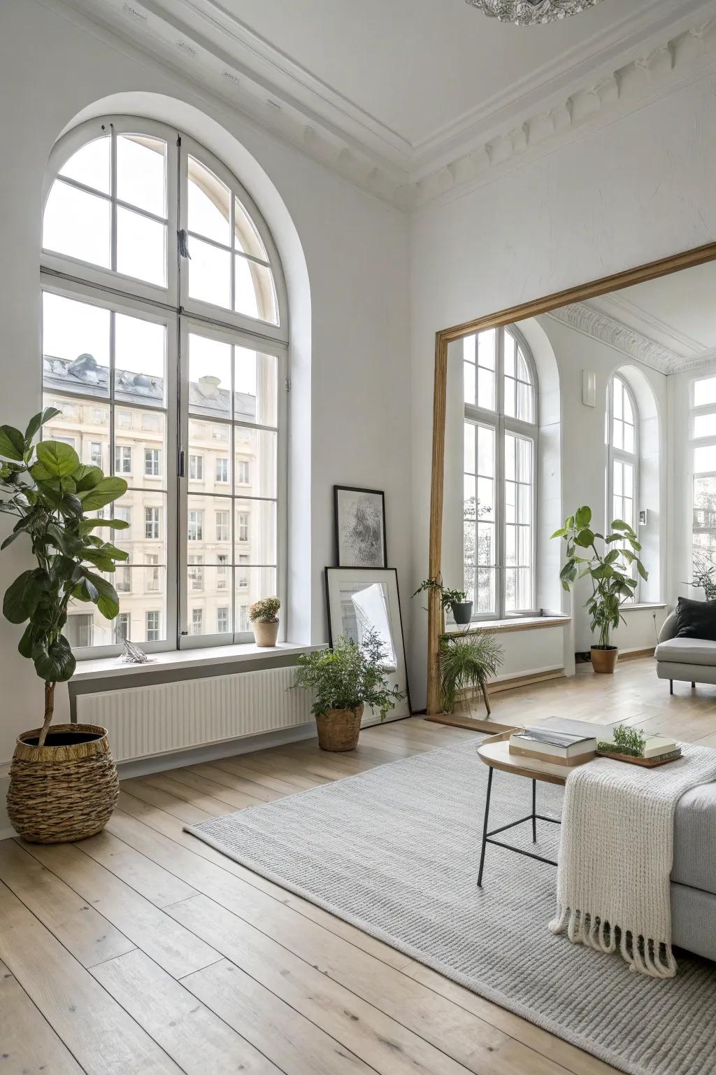 Mirrors amplify light and space in this Scandinavian interior.