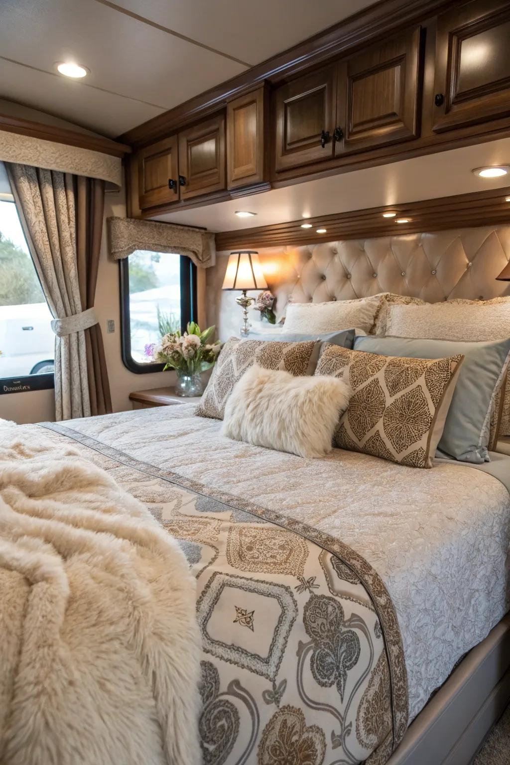 Luxurious bedding can transform your RV into a comfortable retreat.