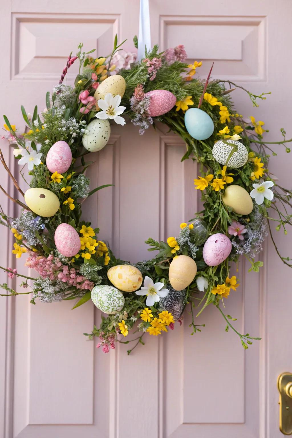 An Easter-themed wreath that celebrates the holiday spirit.