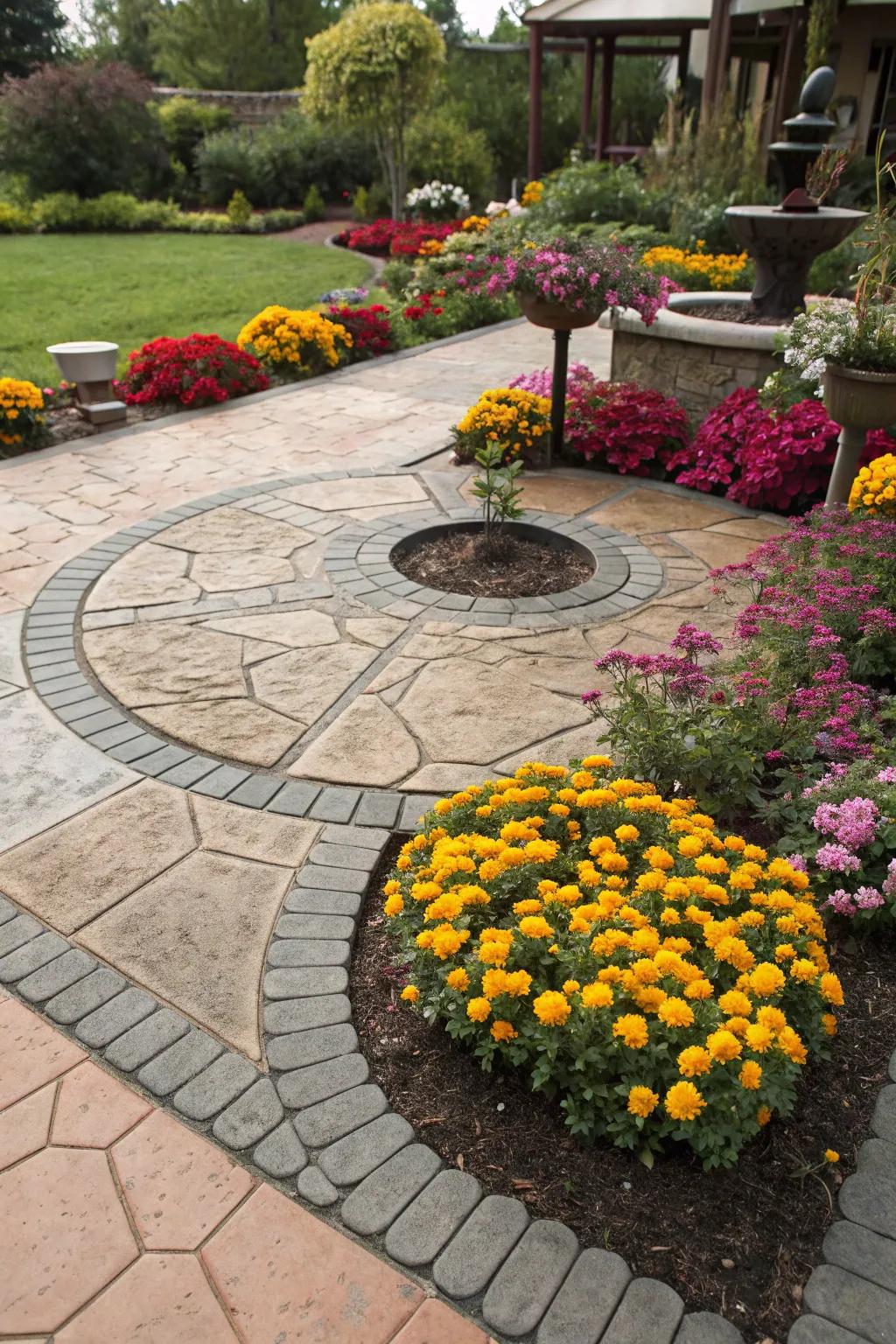 Contrasting colors highlight focal points in this garden.