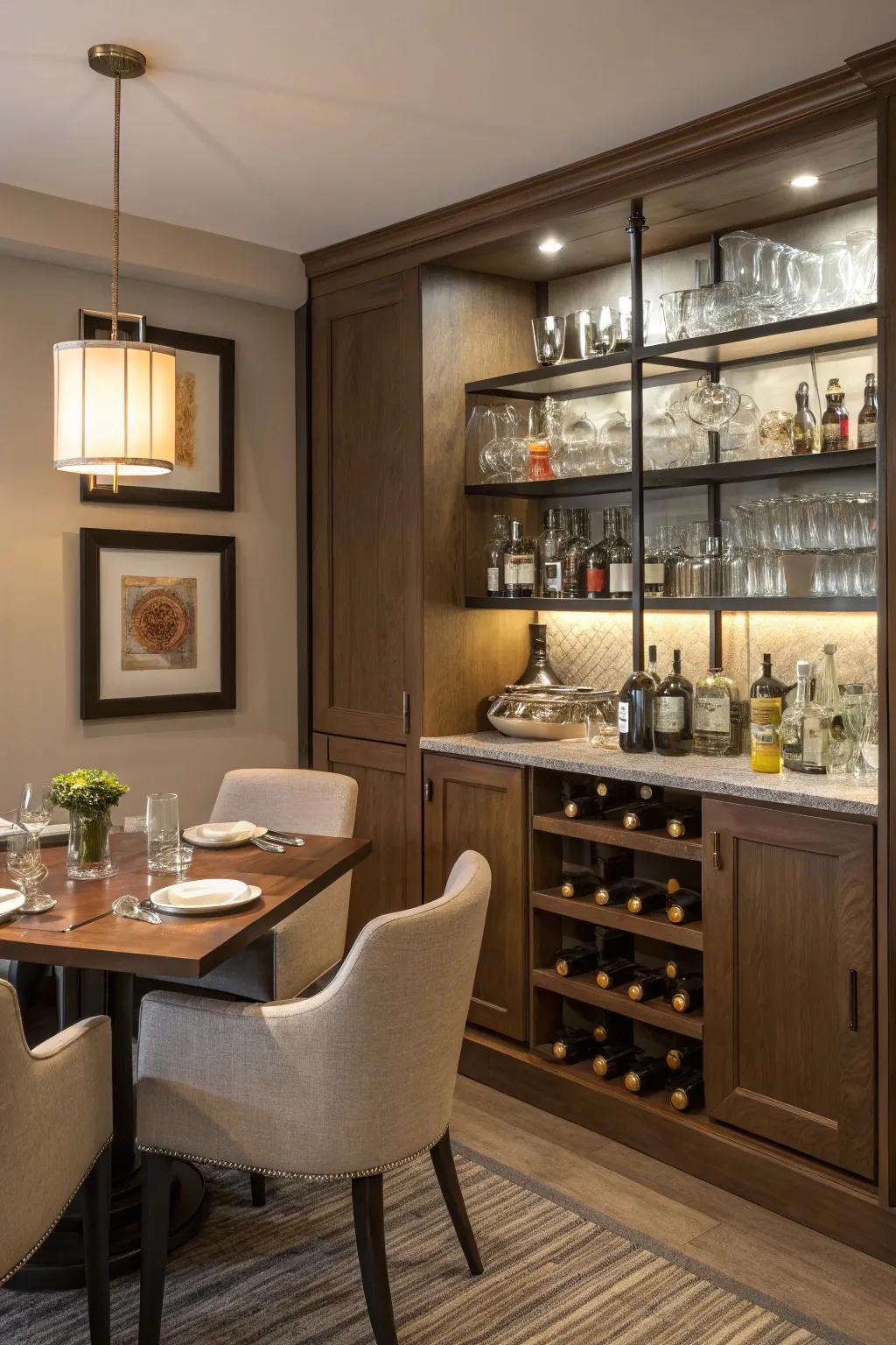 Dining area with accent wall mini-bar.