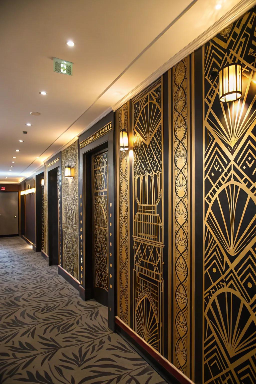 Add glamour with Art Deco wallpaper.