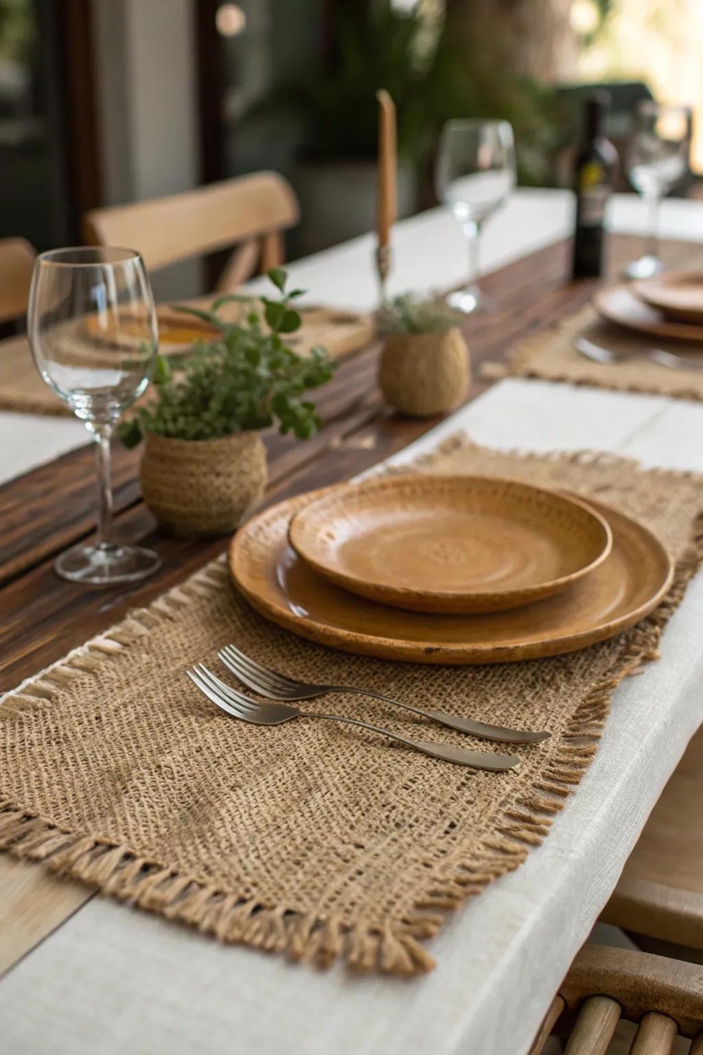 Jute runners provide an eco-friendly, earthy charm.