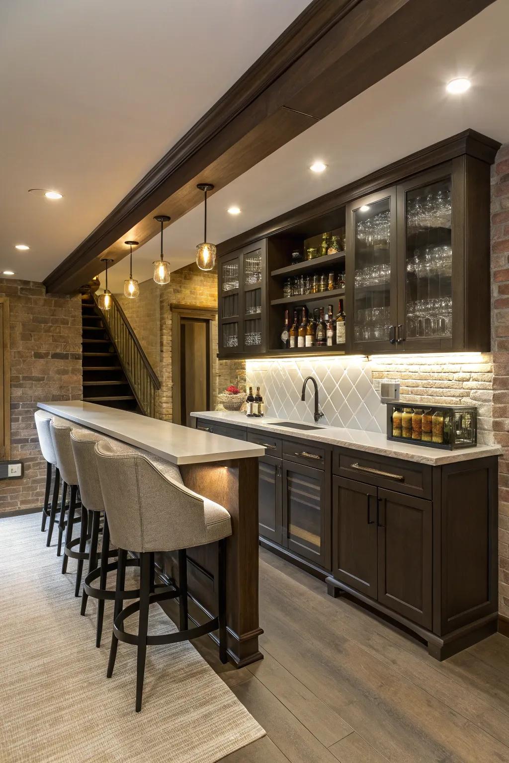 Smart storage keeps the bar organized and stylish.