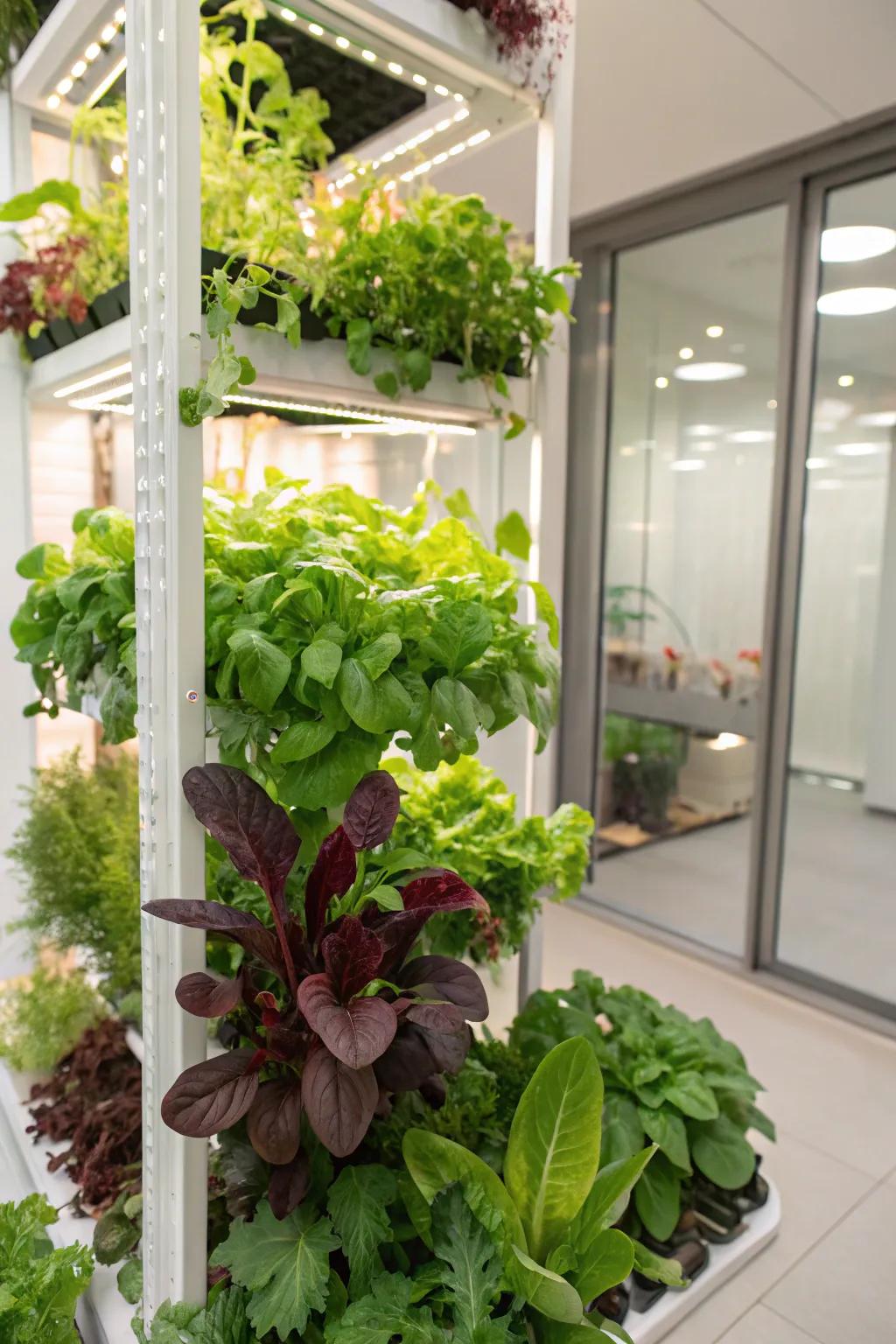 A modern hydroponic vertical garden maximizing efficiency.