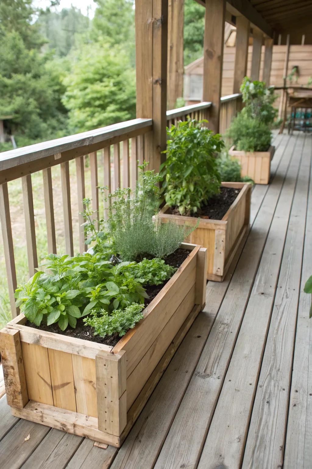 Cedar planter boxes for a natural touch.