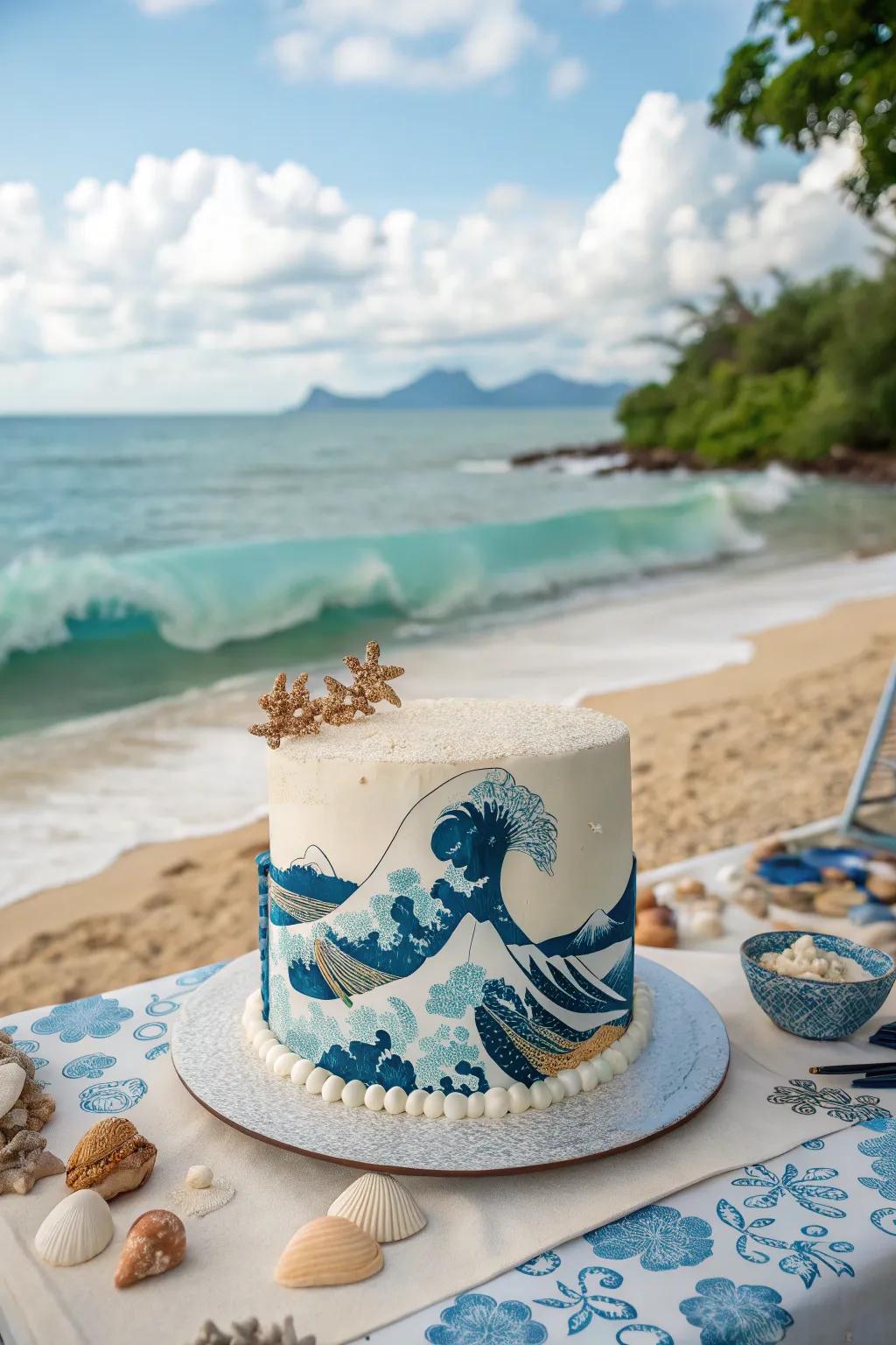 Hokusai's Wave cake is a perfect blend of art and oceanic beauty.