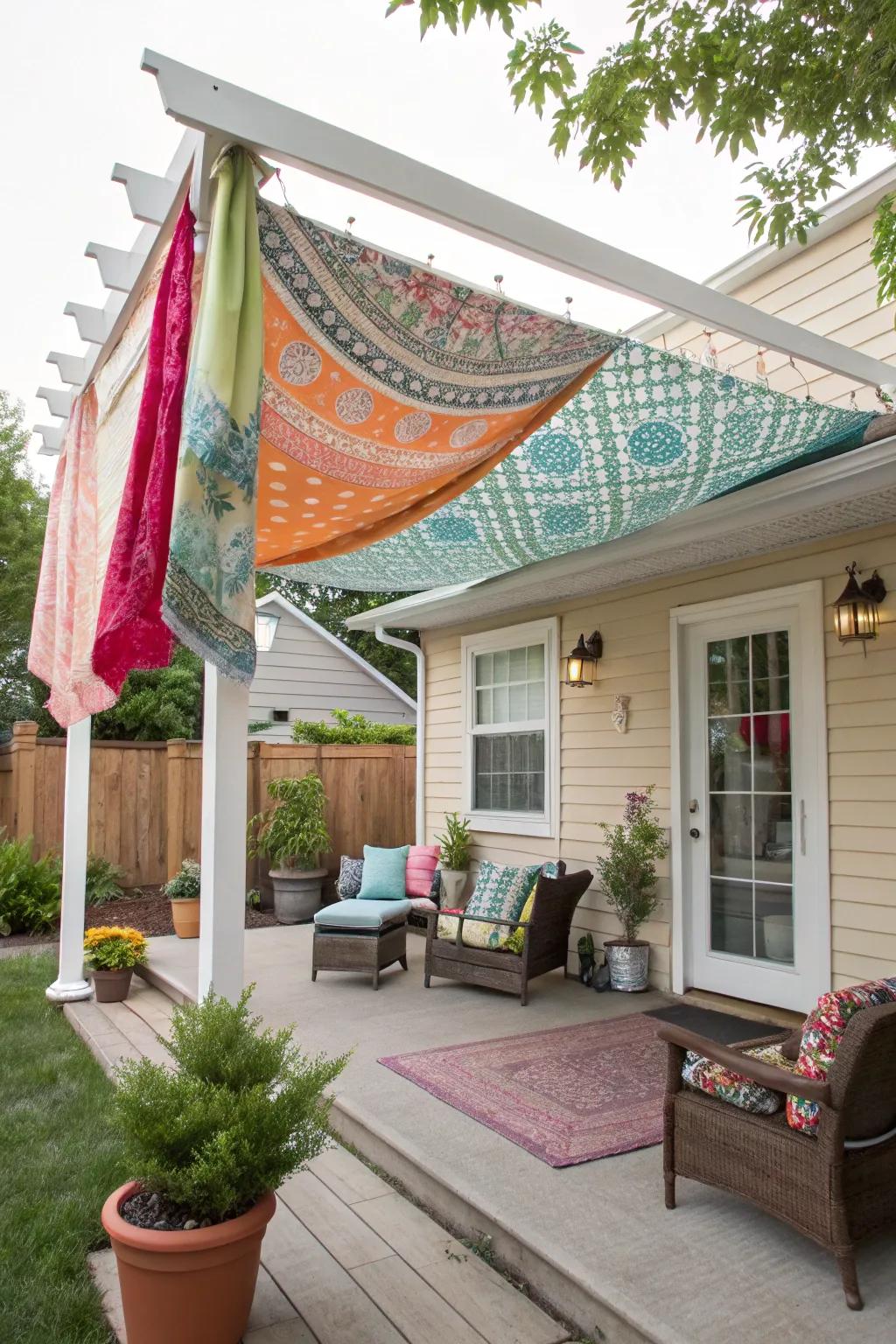 Personalize your space with a DIY fabric drapes awning.